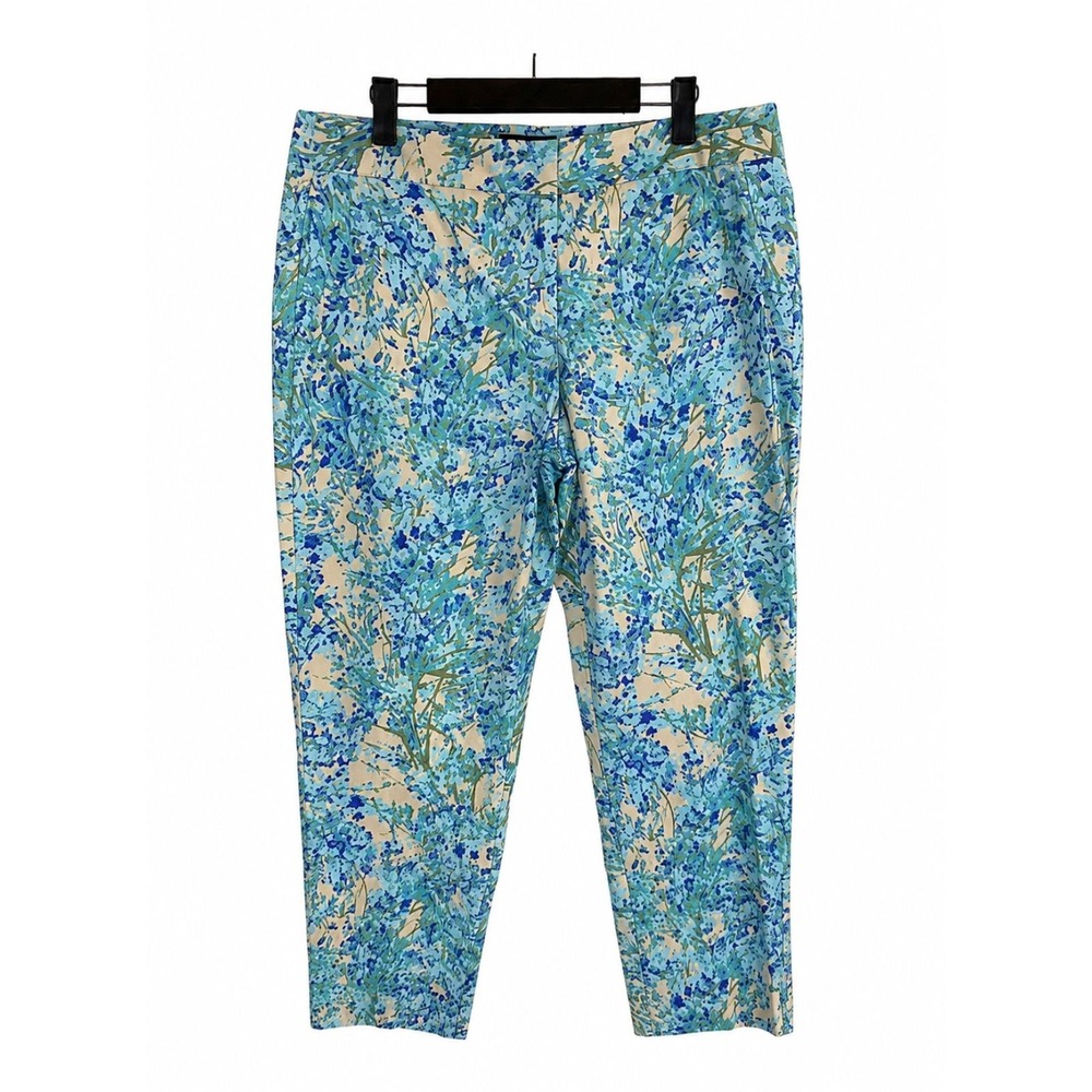 Talbots Signature 12 Blue Watercolor Floral Pant Mid Rise Ankle Career Casual U3